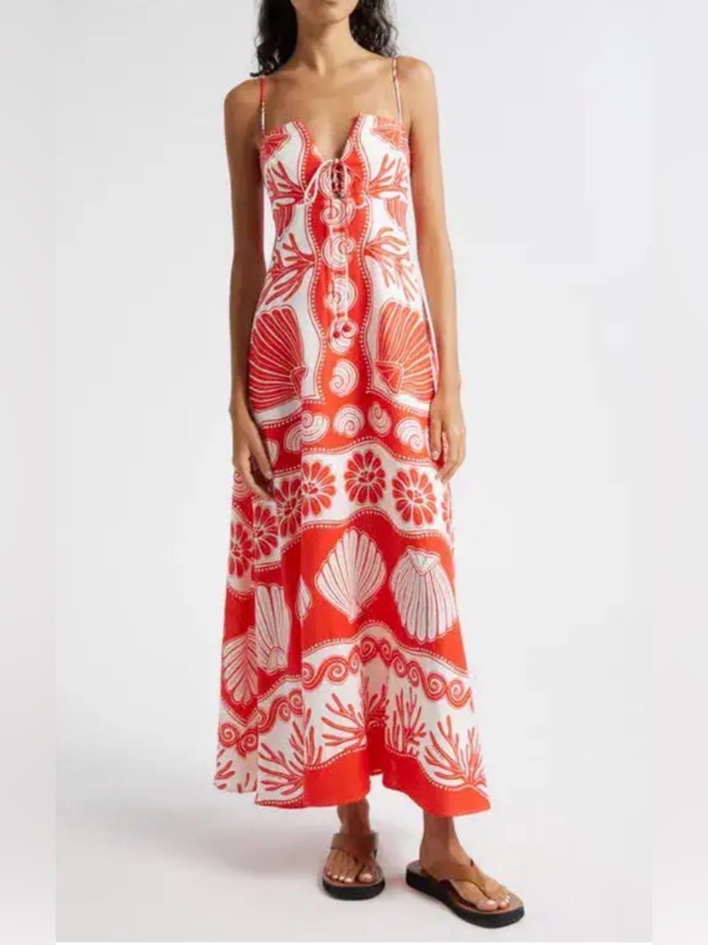 FARM RIO Ainika Shell Print Linen Blend Maxi Dress